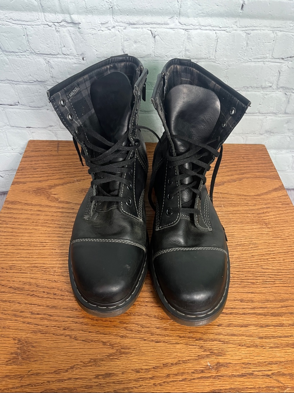 Dr Martens Mace Mens Size 14 Black Leather Moto Combat Zip Boots 8 Eye AW004